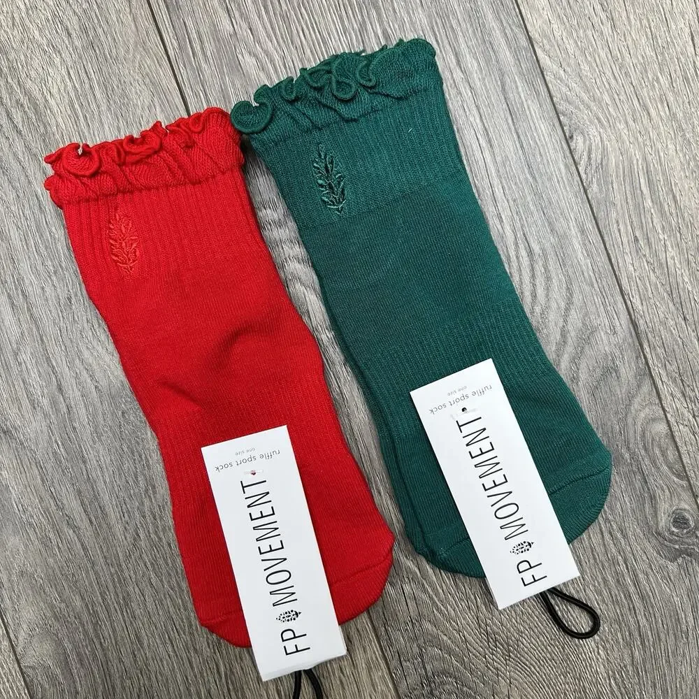 2 Pack Free People Movement Red Green Ruffle Sport Socks Winterberry $18